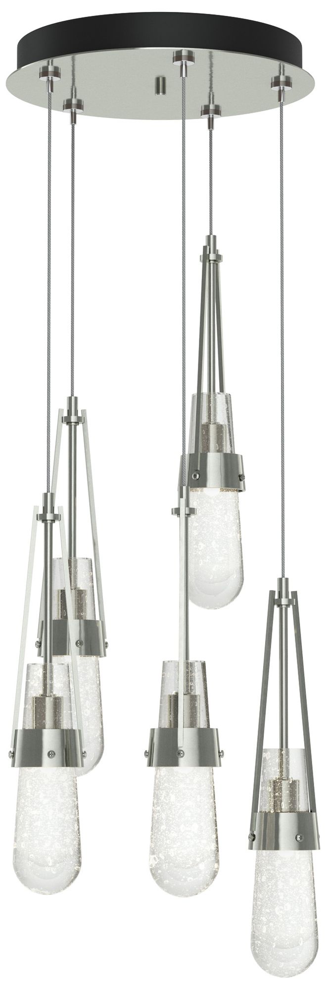 Link 13"W 5-Light Sterling Long Pendant With Clear Glass Sh Made to Order