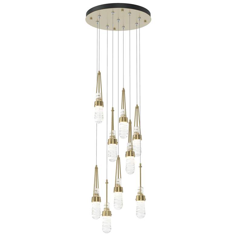 Image 1 Link 20.5" 9-Light Round Brass Long Pendant with Clear Glass & Whi
