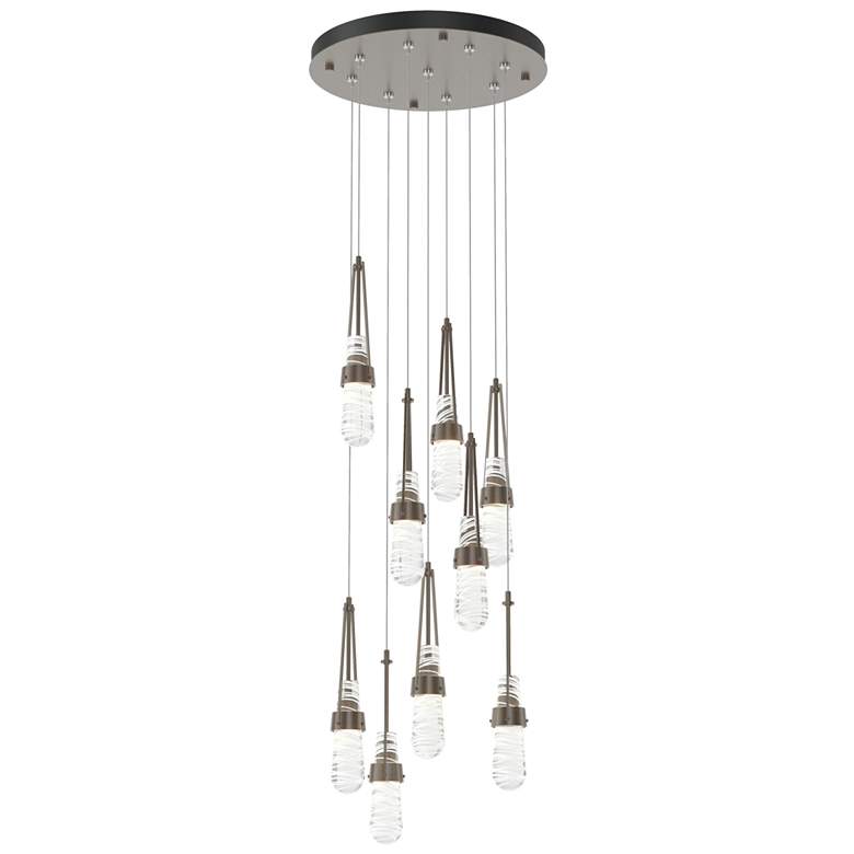Image 1 Link 20.5" 9-Light Round Bronze Long Pendant w/ Clear Glass & Whit
