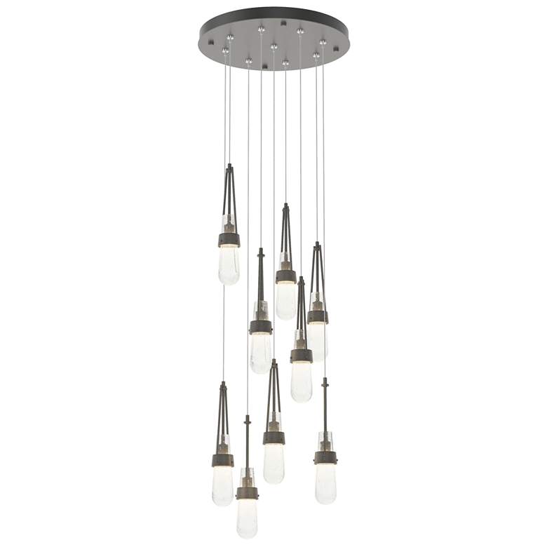 Image 1 Link 20.5" 9-Light Round Natural Iron Long Pendant with Clear Bubble G
