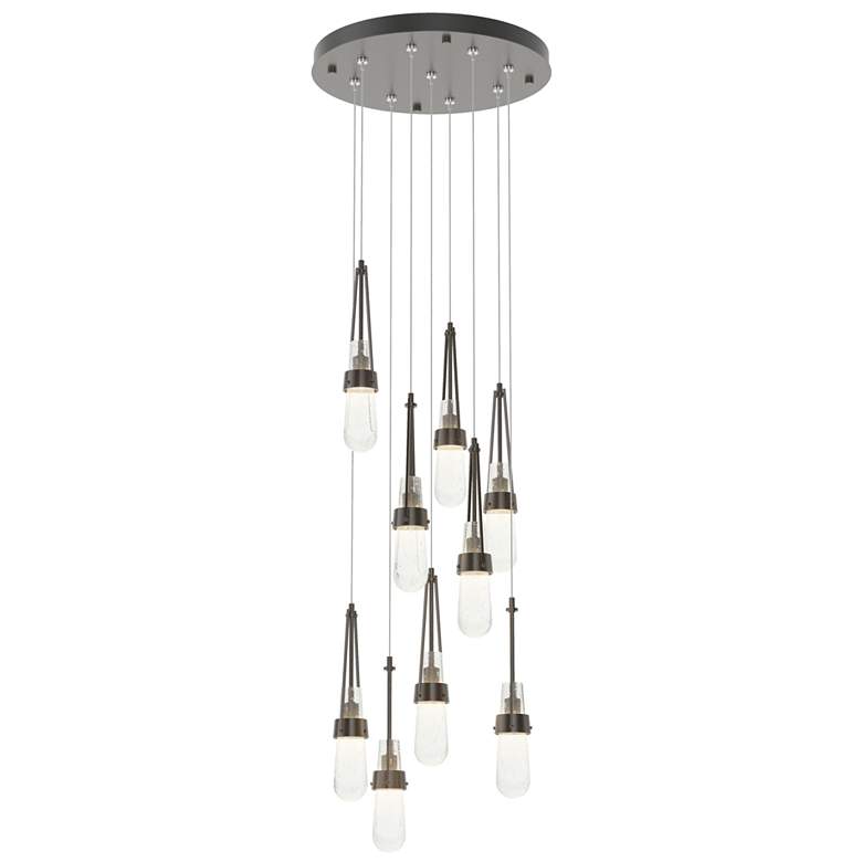 Image 1 Link 20.5 inch 9-Light Round Rubbed Bronze Long Pendant with Bubble Glass