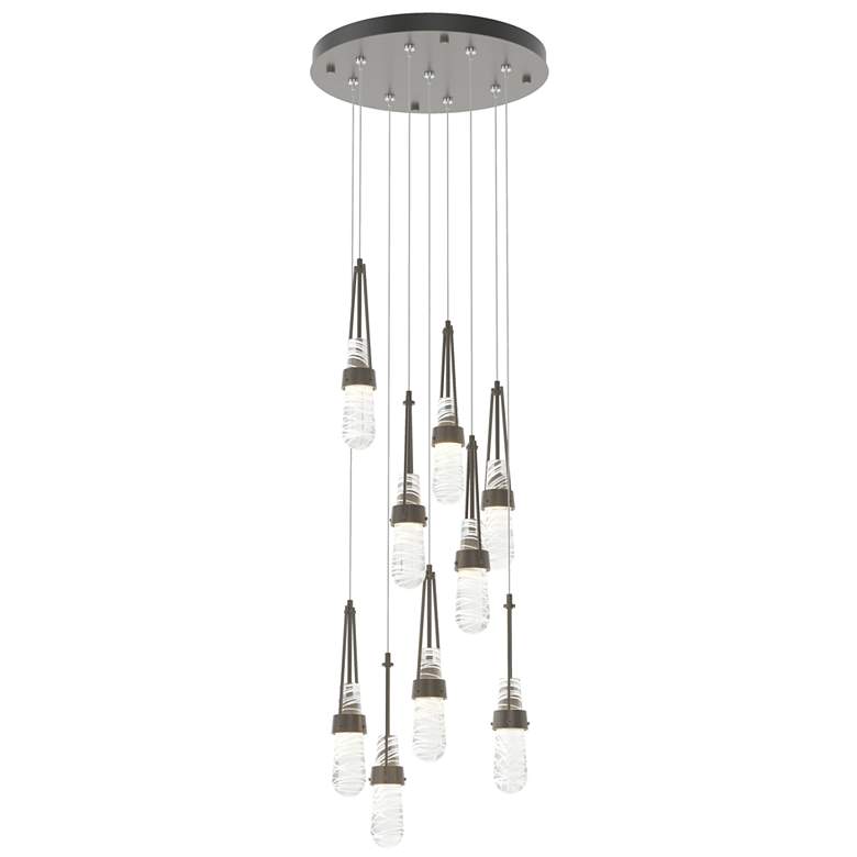Image 1 Link 20.5" 9-Light Round Smoke Long Pendant w/ Clear Glass & White