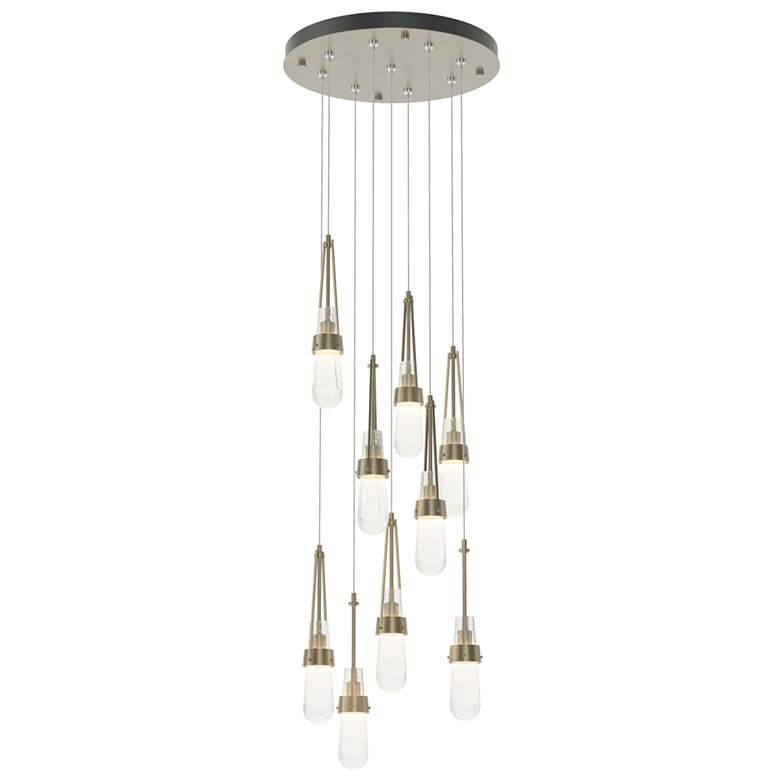 Image 1 Link 20.5" 9-Light Round Soft Gold Long Pendant with Clear Bubble Glas