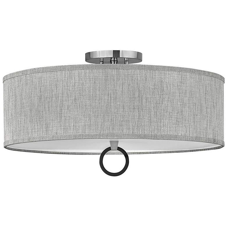 Image 1 Link 23 3/4 inch Wide Nickel with Gray Linen Shade Ceiling Light