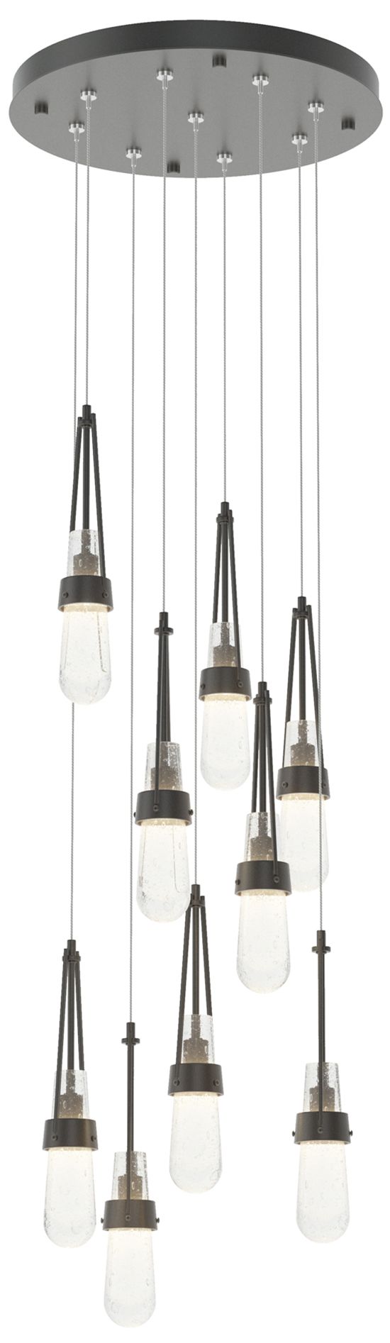 Link 9-Light Blown Round Pendant - Black - Clear Bubble - Made to Order