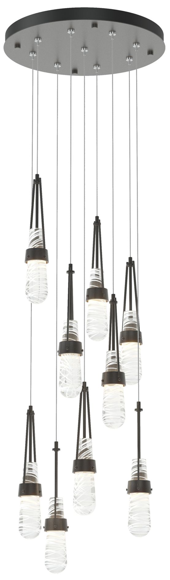 Link 9-Light Blown Round Pendant Black Clear White Threading Made to Order