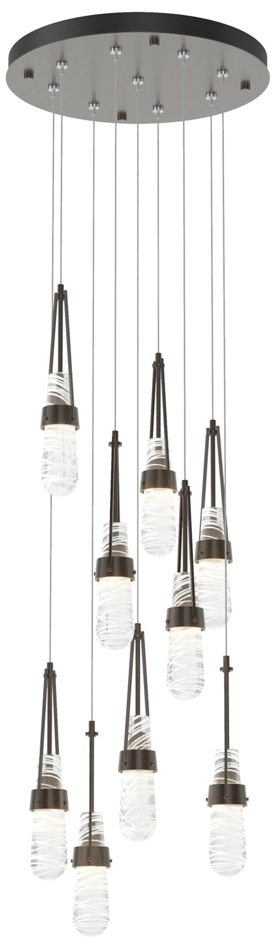 Link 9-Light Blown Round Pendant Bronze Clear White Threading Made to Order
