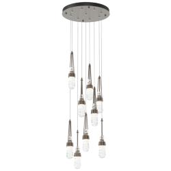 Link 9-Light Blown Round Pendant - Bronze - Clear - White Threading
