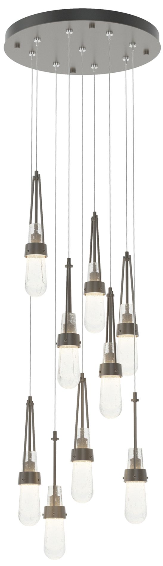 Link 9-Light Blown Round Pendant - Dark Smoke - Clear Bubble Made to Order