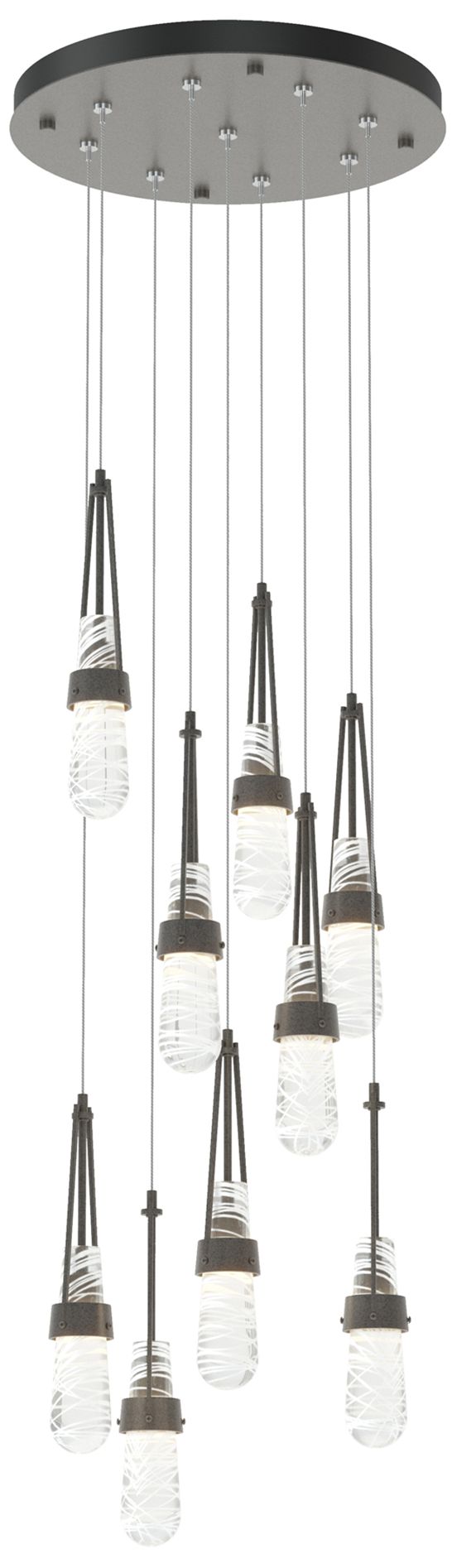 Link 9-Light Blown Round Pendant Iron Clear White Threading Made to Order