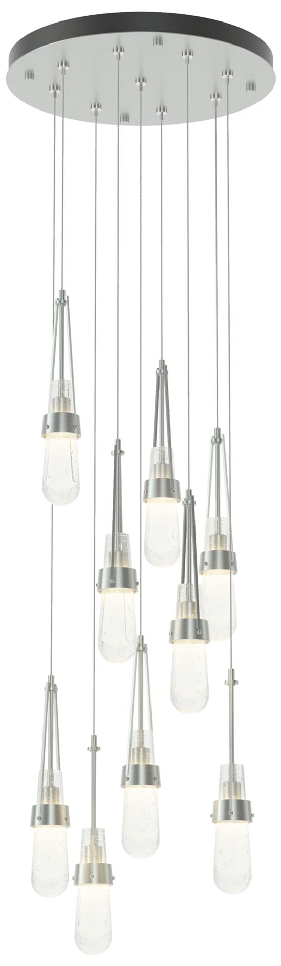 Link 9-Light Blown Round Pendant - Platinum - Clear Bubble - Made to Order