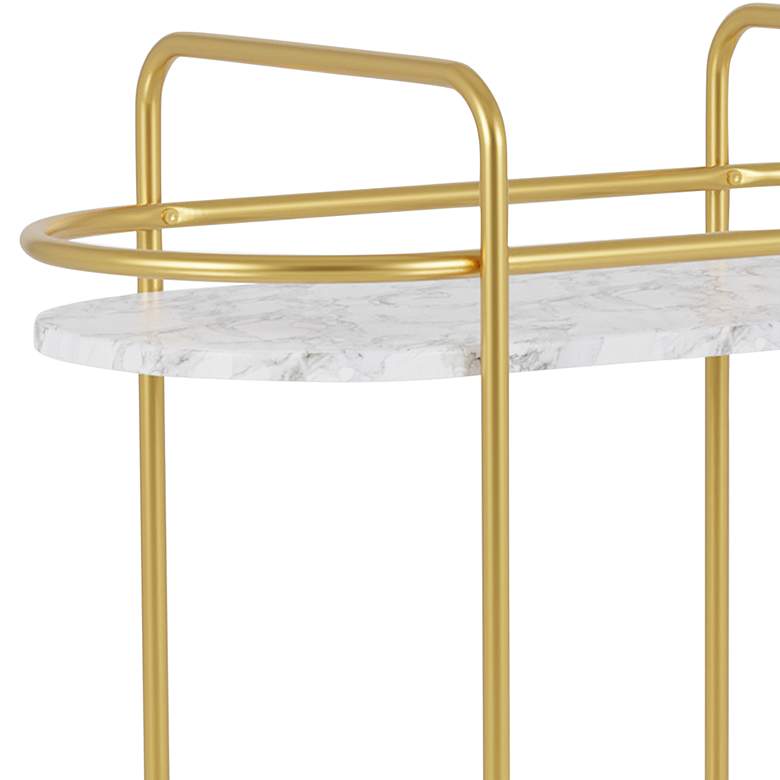 Image 3 Linne 33" Wide 2-Shelf Gold and Faux Marble Finish Luxe Bar Cart more views