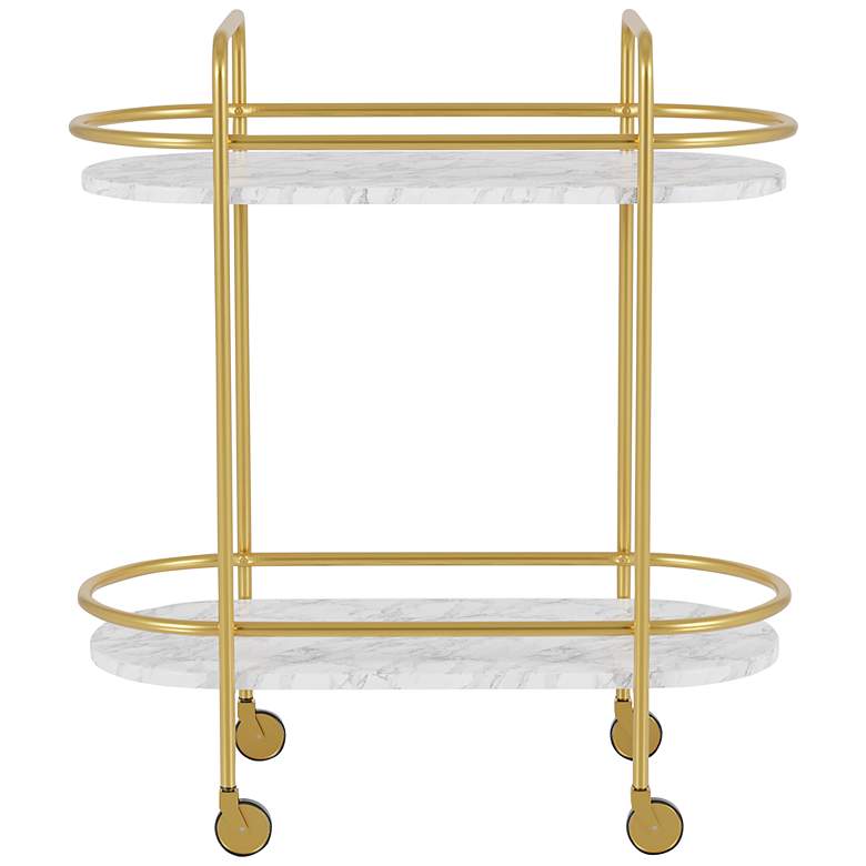 Image 4 Linne 33" Wide 2-Shelf Gold and Faux Marble Finish Luxe Bar Cart more views