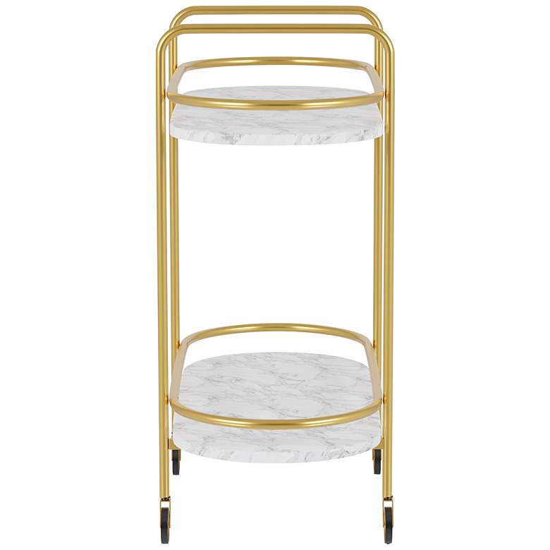 Image 5 Linne 33" Wide 2-Shelf Gold and Faux Marble Finish Luxe Bar Cart more views
