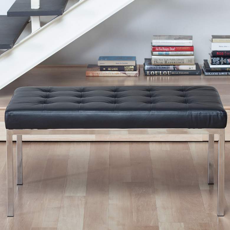 Image 1 Lintel Black Bonded Leather Tufted Bench