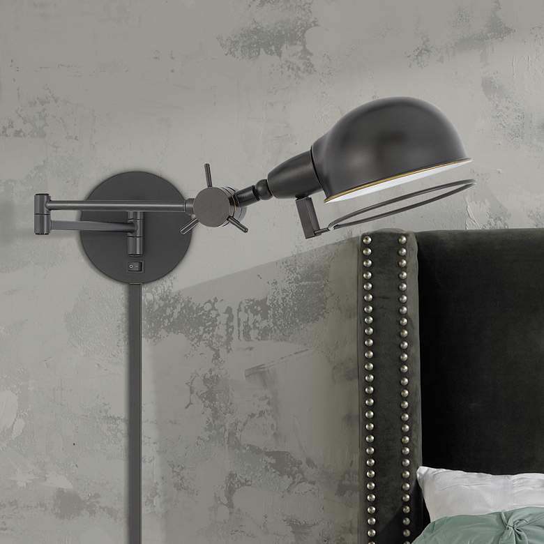 Image 1 Linthal Dark Bronze Adjustable Plug-In Swing Arm Wall Lamp