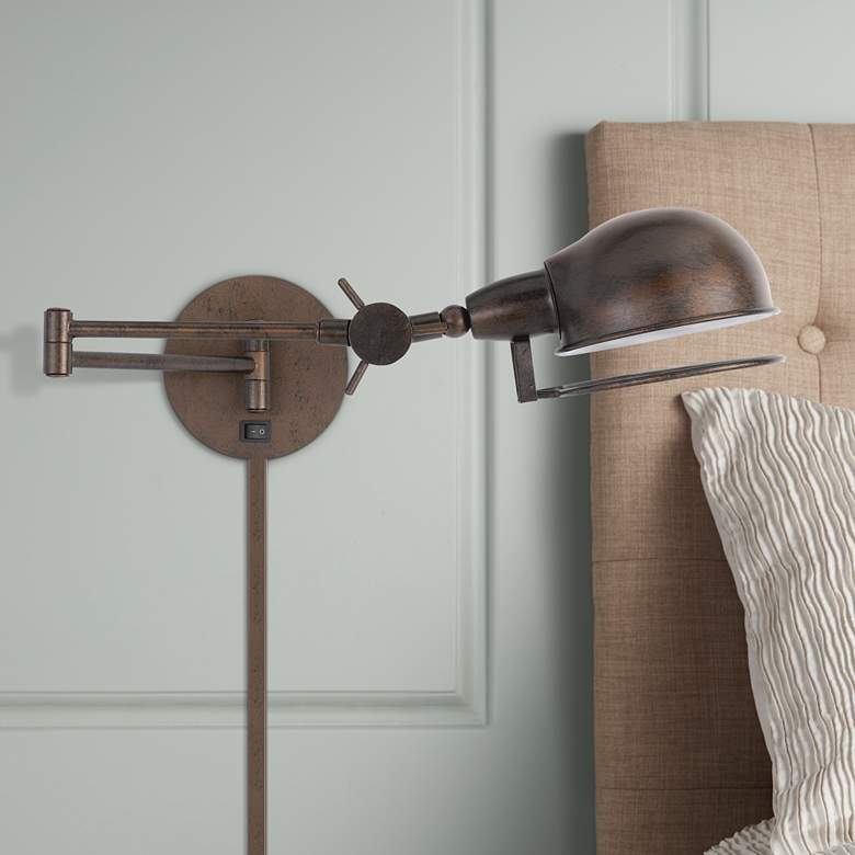 Image 1 Linthal Rust Adjustable Plug-In Swing Arm Wall Lamp