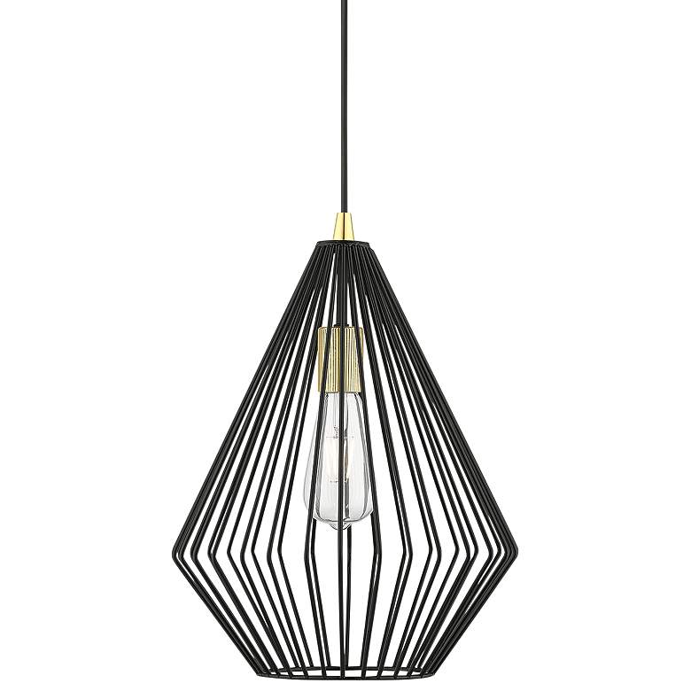 Image 3 Linz 1 Light Shiny Black with Polished Brass Accents Pendant