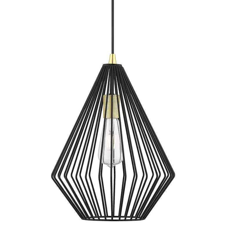 Image 1 Linz 1 Light Shiny Black with Polished Brass Accents Pendant
