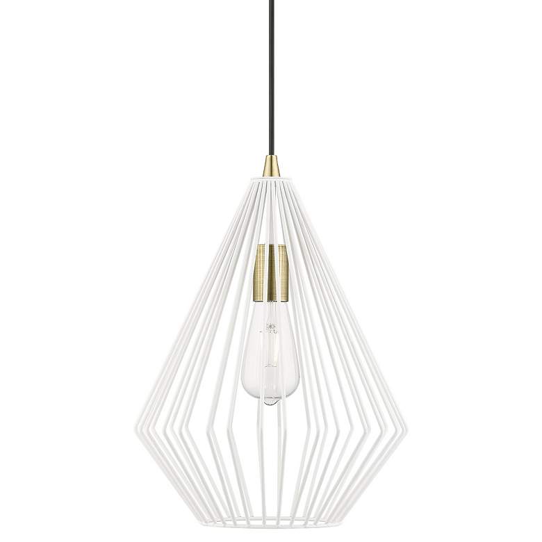 Image 1 Linz 1 Light Textured White with Antique Brass Accents Pendant
