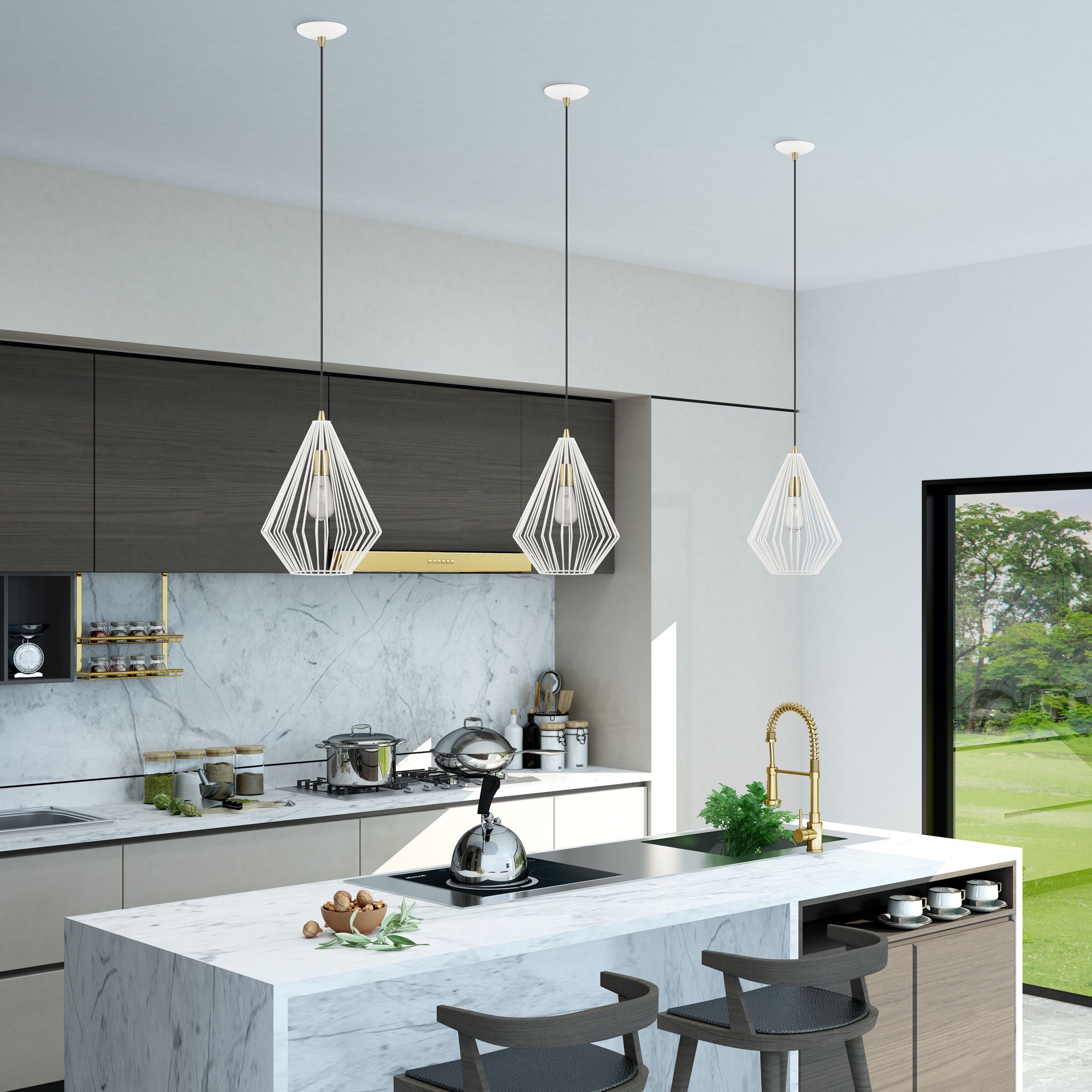 Linz 1 Light Textured White with Antique Brass Accents Pendant