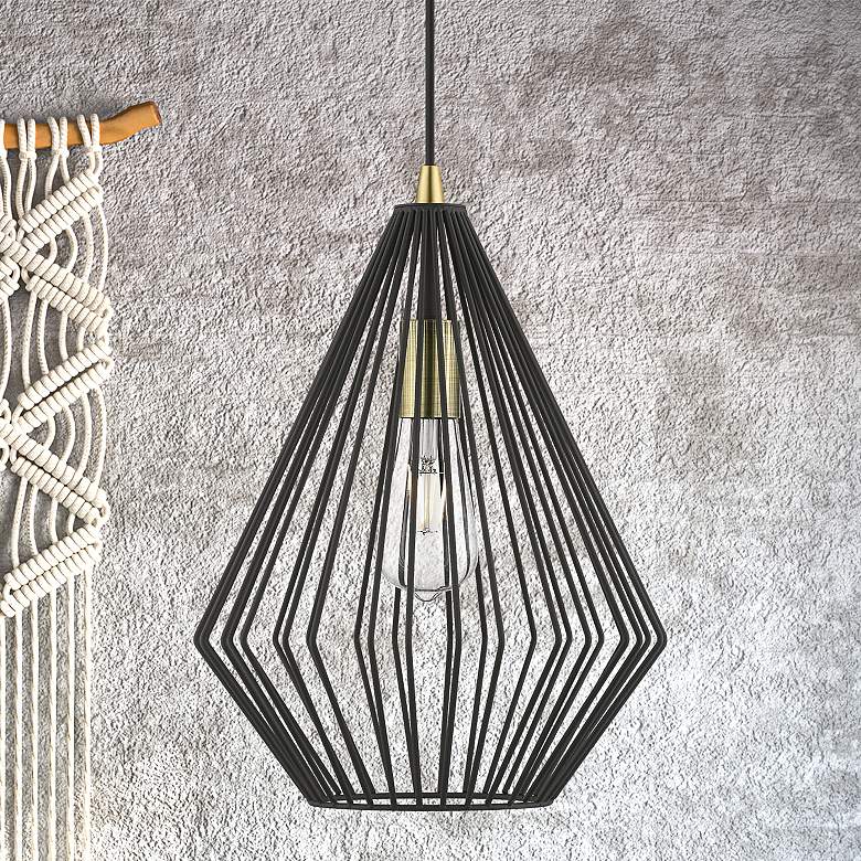 Image 2 Linz 11 1/2" Wide Textured Black Geometric Mini Pendant