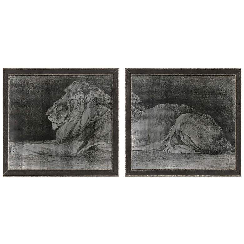 Image 1 Lion 38"W x 35"H Framed Art Set of 2
