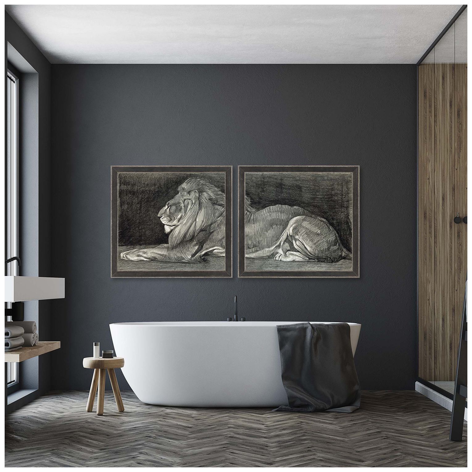 Image 2 Lion 38"W x 35"H Framed Art Set of 2 more views