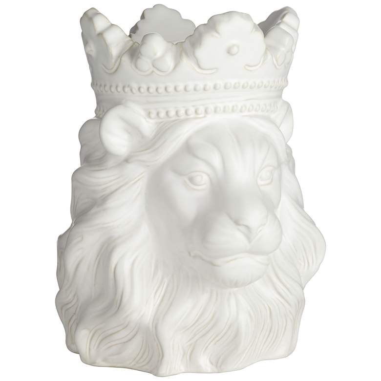Image 3 Lion Bust with Crown 9 inch High Matte White Figurine