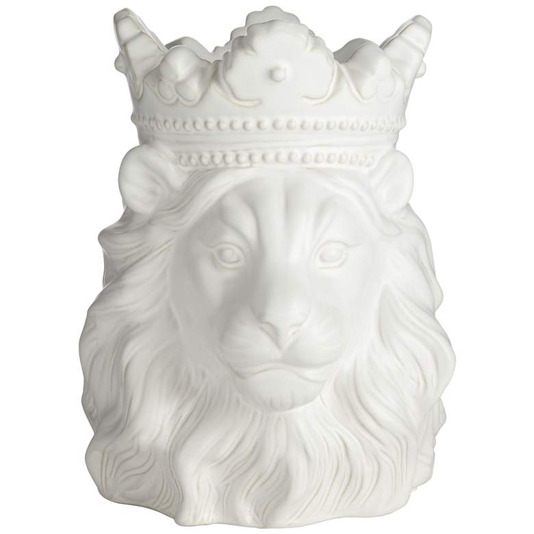 Lion Bust with Crown 9 inch High Matte White Figurine more views