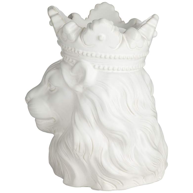 Image 6 Lion Bust with Crown 9" High Matte White Figurine more views