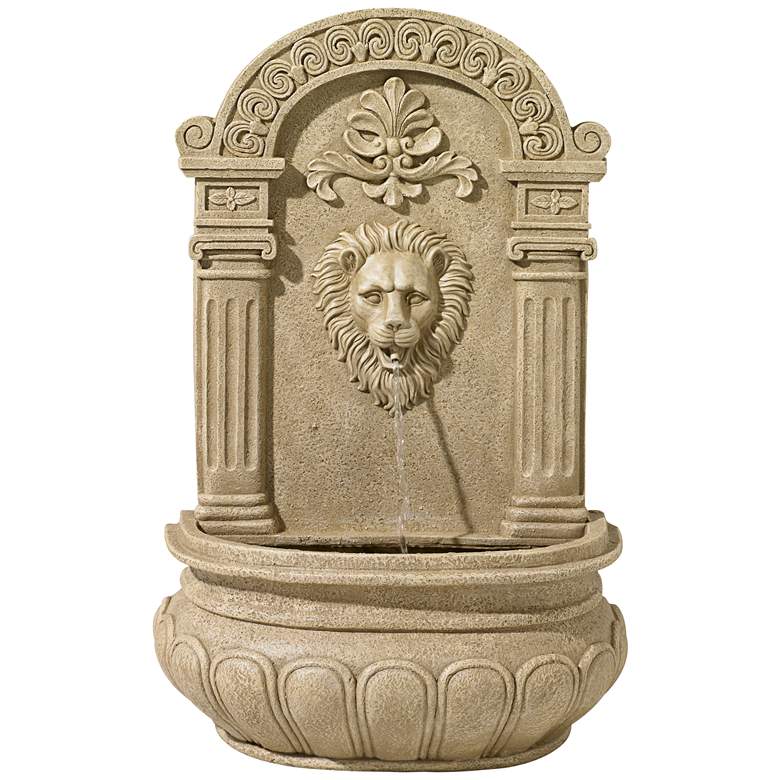 Image 3 Lion Face 31" High Sandstone Finish Wall Fountain