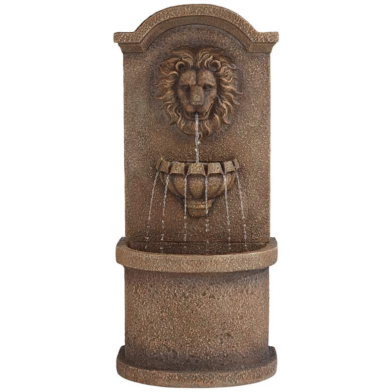 Image 3 Lion Face 45 inchH Sandstone Outdoor LED Wall/Floor Fountain