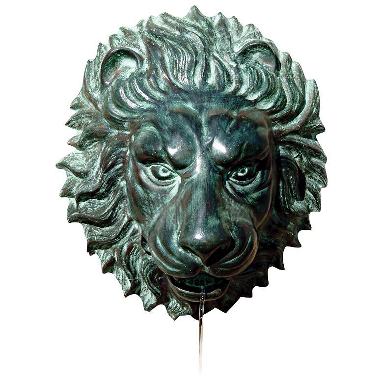 Image 3 Lion Head 14" High Brass Medallion Wall Fountain