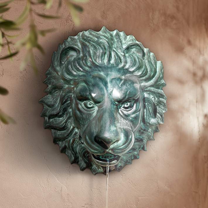 Lion Head 14 High Brass Medallion Wall Fountain - #35457