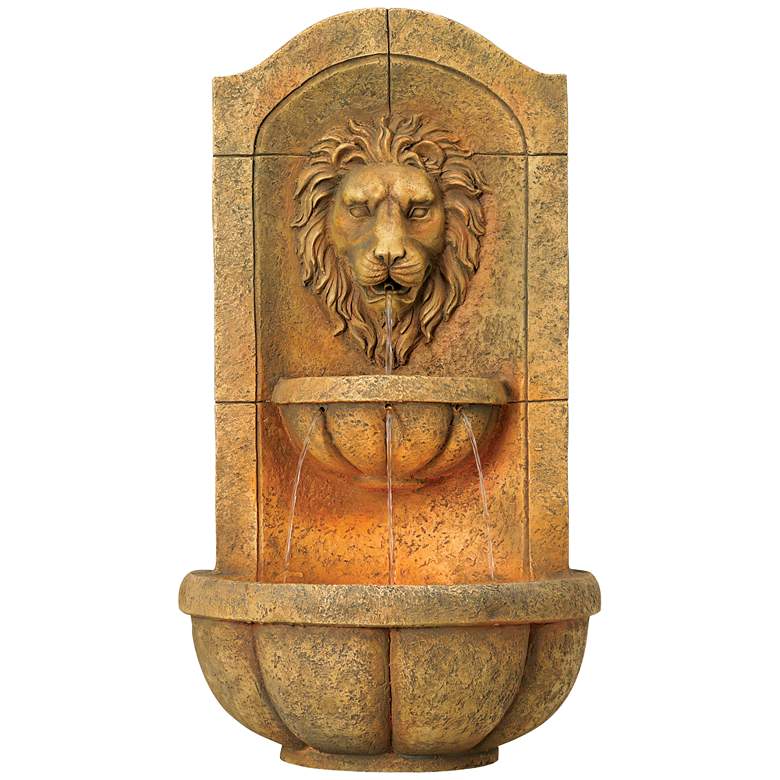 Image 3 Lion Head Faux Stone 29 1/2 inch High LED Wall Fountain