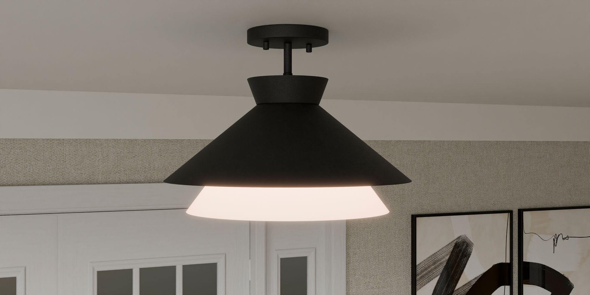 Lionel 1-Light Matte Black Semi-Flush Mount Light