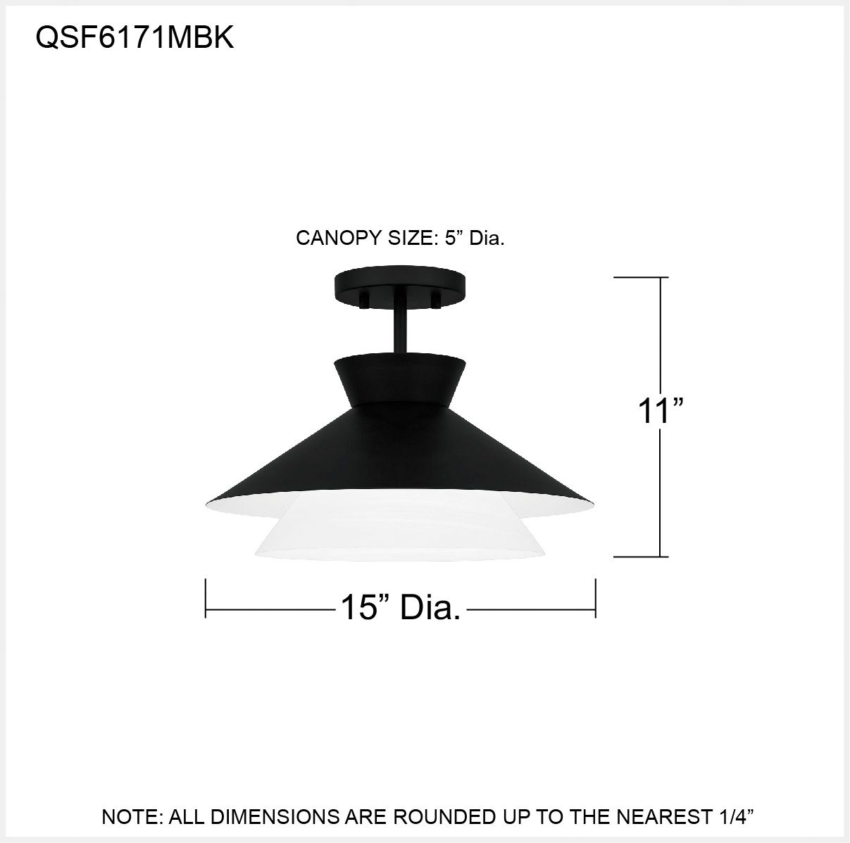 Lionel 1-Light Matte Black Semi-Flush Mount Light