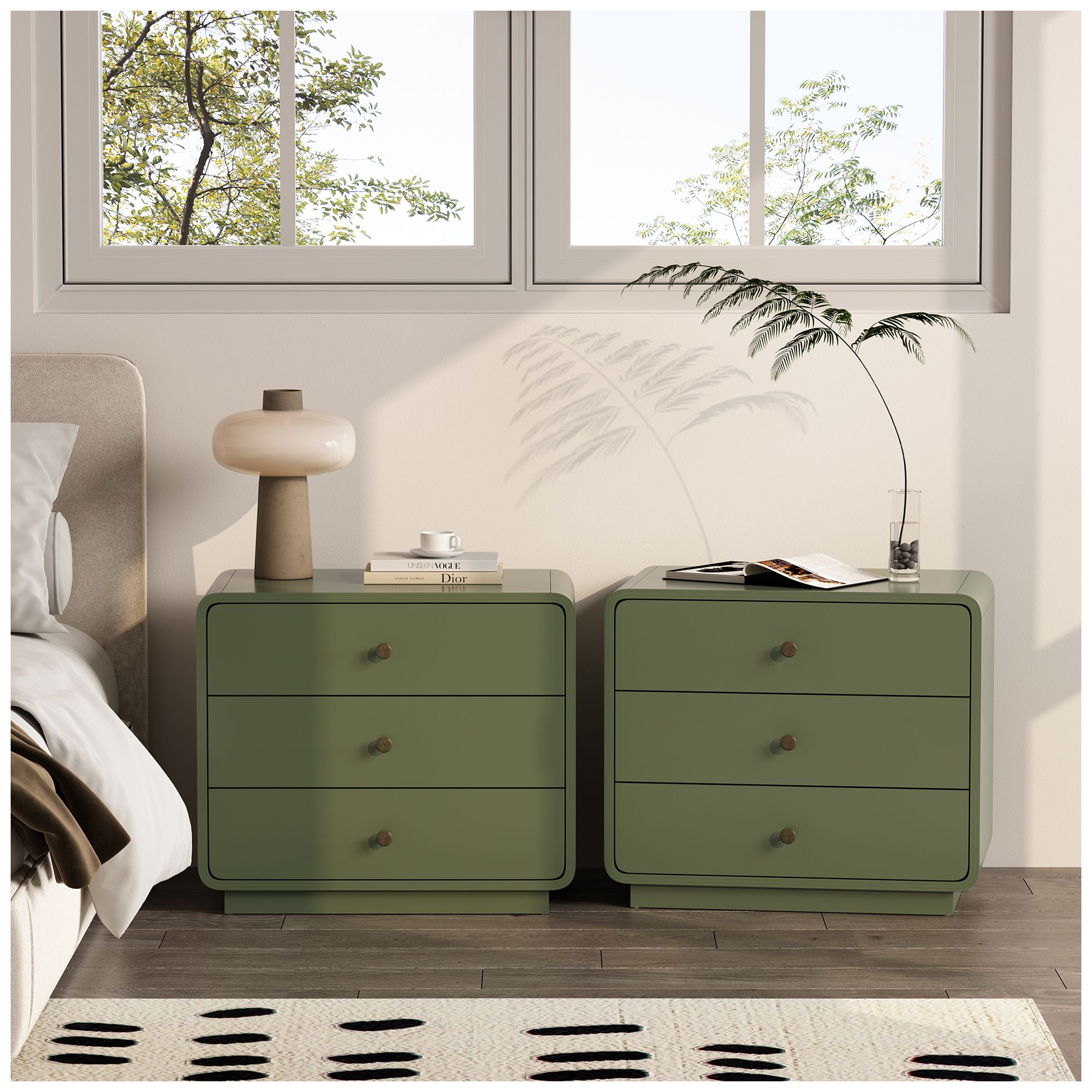 Liora Contemporary 28" Nightstand in Green (3-Drawer)