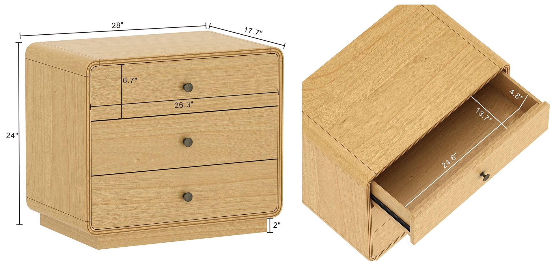 Image 4 Liora Contemporary 28" Nightstand in Natural (3-Drawer) more views