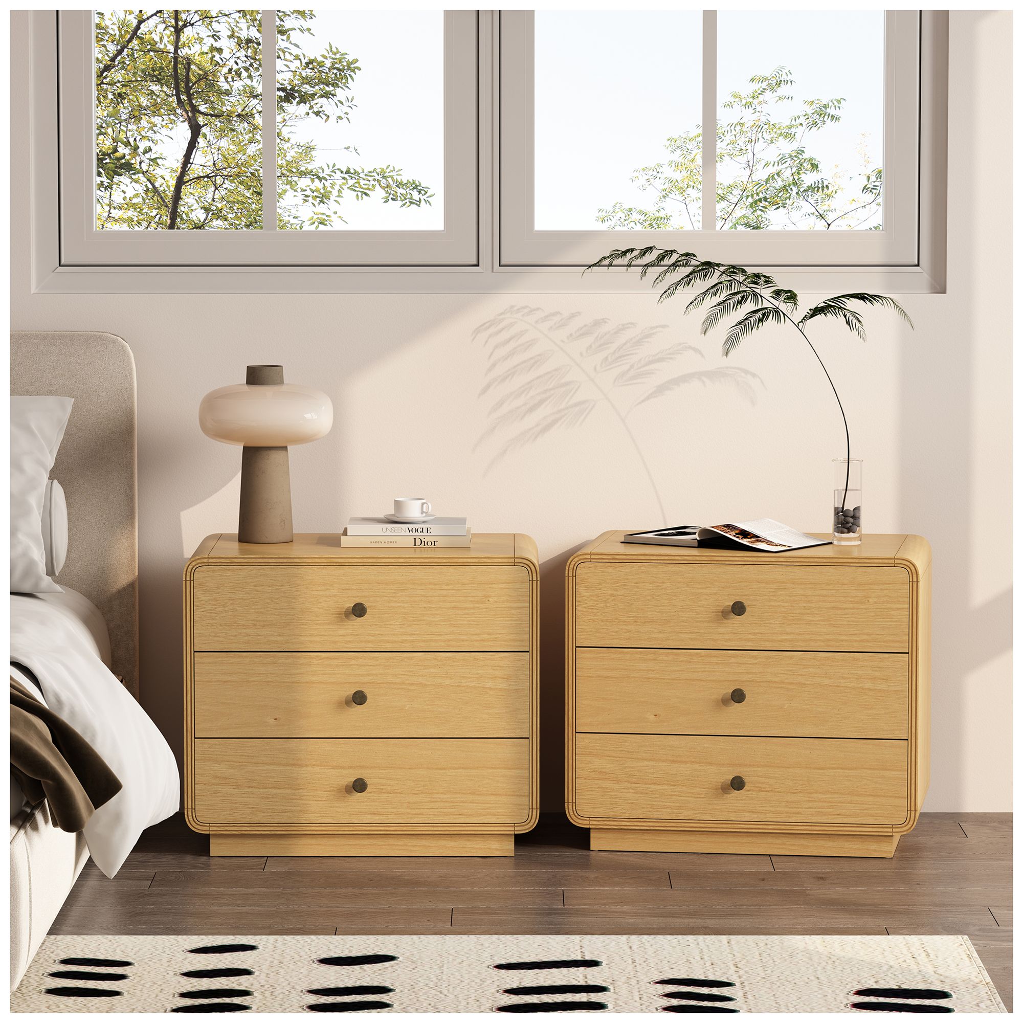 Liora Contemporary 28" Nightstand in Natural (3-Drawer)