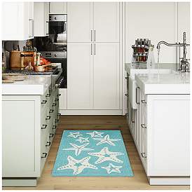 Image1 of Liora Manne Capri Starfish Indoor/Outdoor Area Rug Aqua 1'8"x2'6"