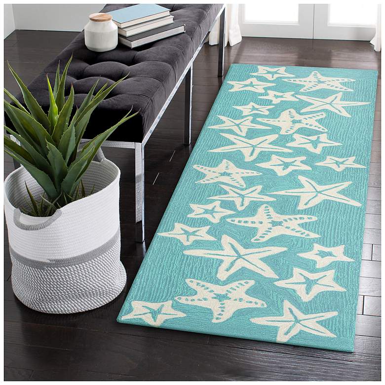 Image 1 Liora Manne Capri Starfish Indoor/Outdoor Area Rug Aqua 2'x5'