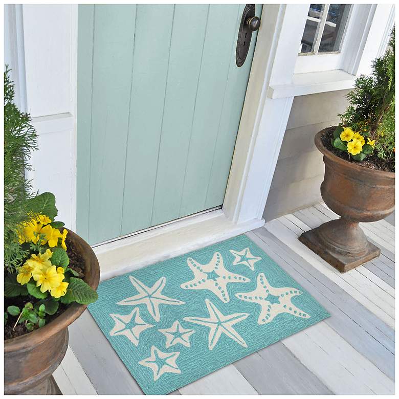 Image 3 Liora Manne Capri Starfish Indoor/Outdoor Area Rug Aqua 2'x5' more views
