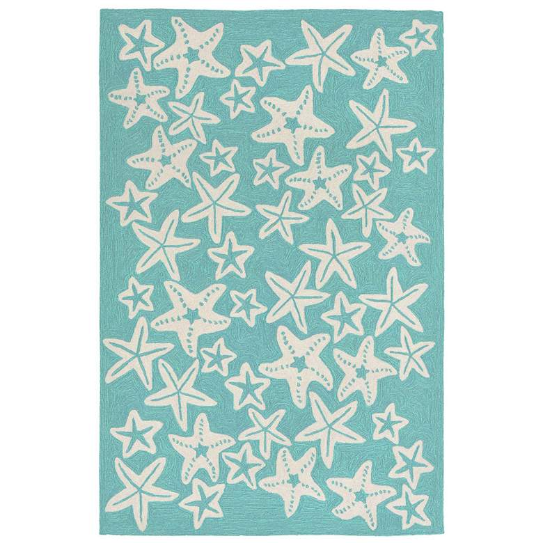 Image 1 Liora Manne Capri Starfish Indoor/Outdoor Area Rug Aqua 3'6"x5'6"