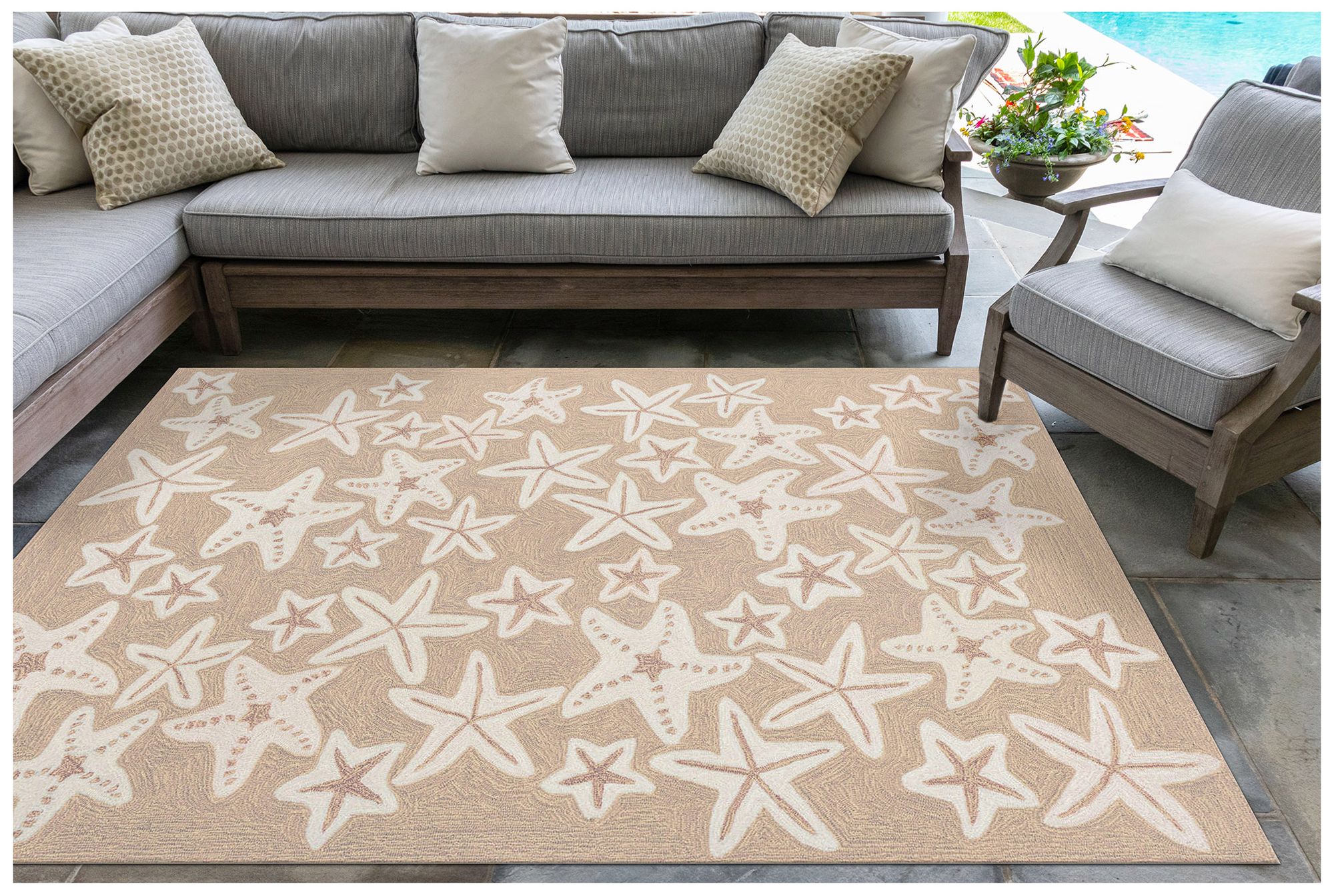 Liora Manne Capri Starfish Indoor/Outdoor Area Rug Neutral 7'6"x9'6"