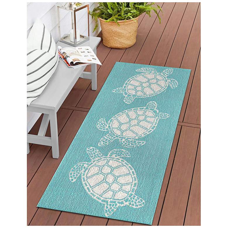 Image 1 Liora Manne Capri Turtle Indoor/Outdoor Area Rug Aqua 2'x5'