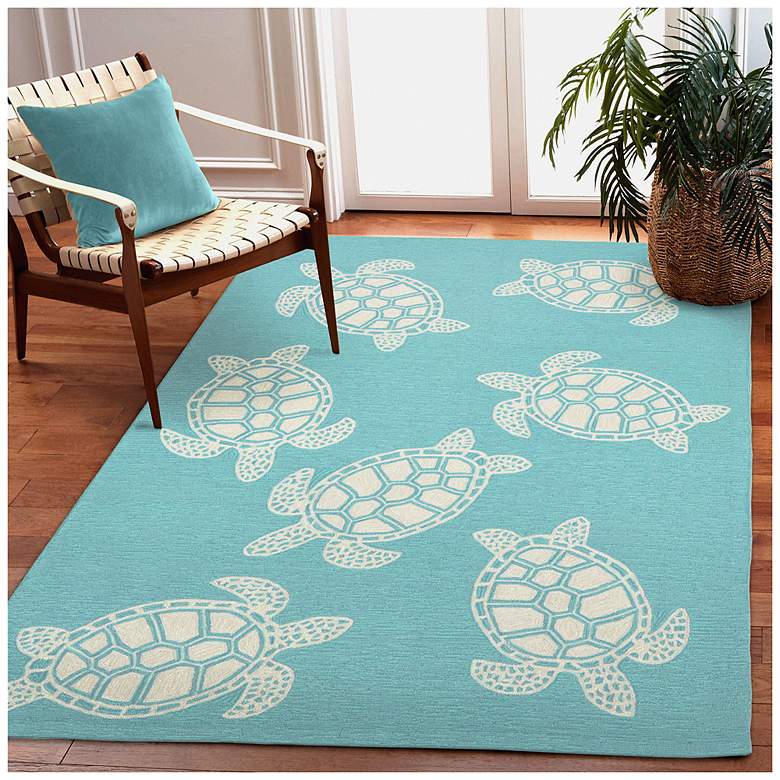 Image 1 Liora Manne Capri Turtle Indoor/Outdoor Area Rug Aqua 3'6"x5'6"