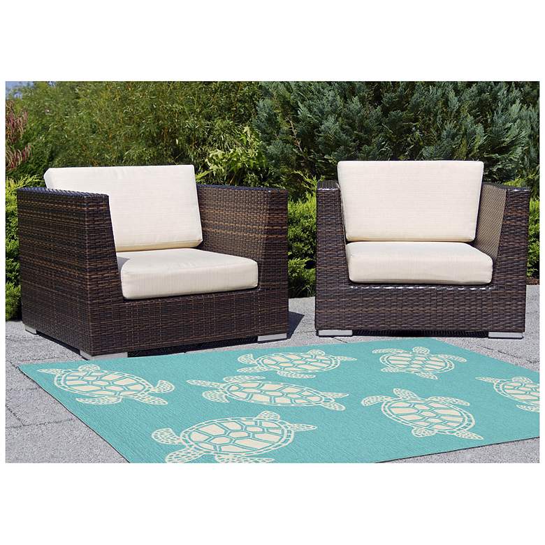 Image 3 Liora Manne Capri Turtle Indoor/Outdoor Area Rug Aqua 3'6"x5'6" more views