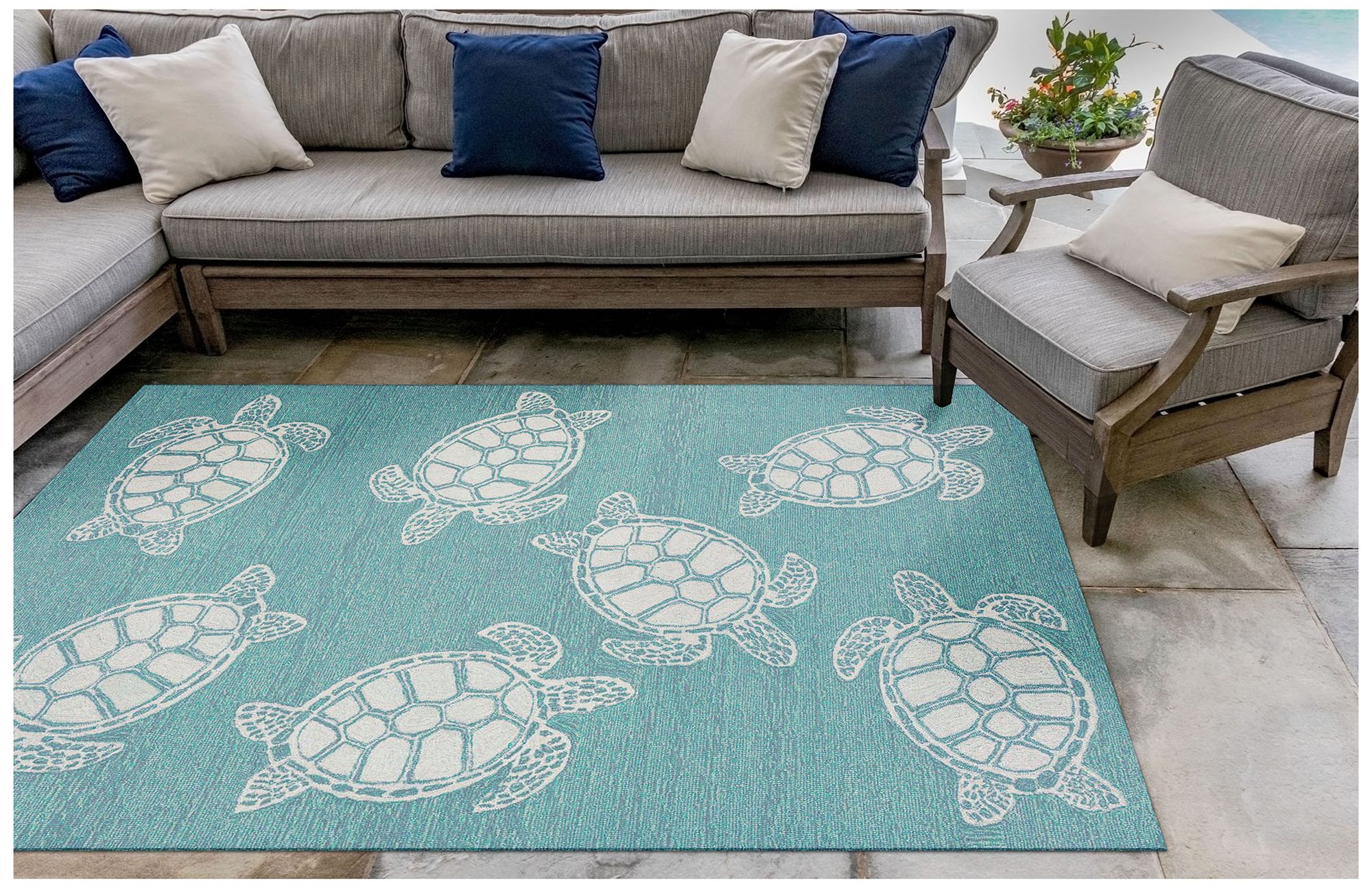 Liora Manne Capri Turtle Indoor/Outdoor Area Rug Aqua 7'6"x9'6